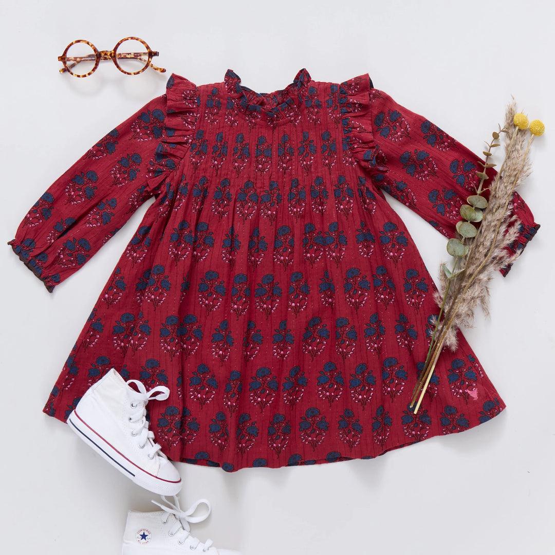 Girls Jaipur Dress - Red Autumn Strawflower