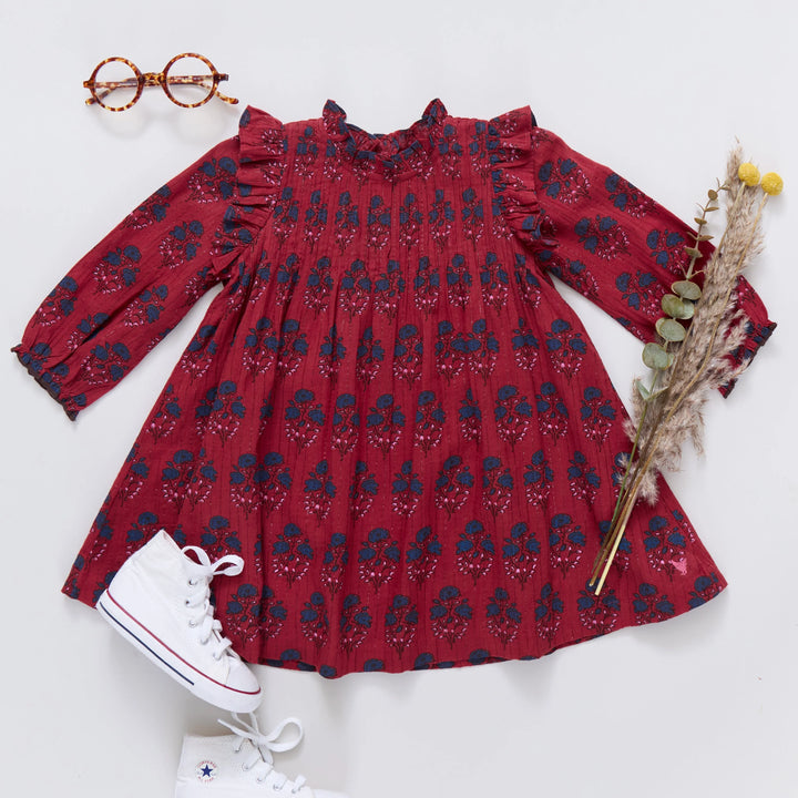 Girls Jaipur Dress - Red Autumn Strawflower