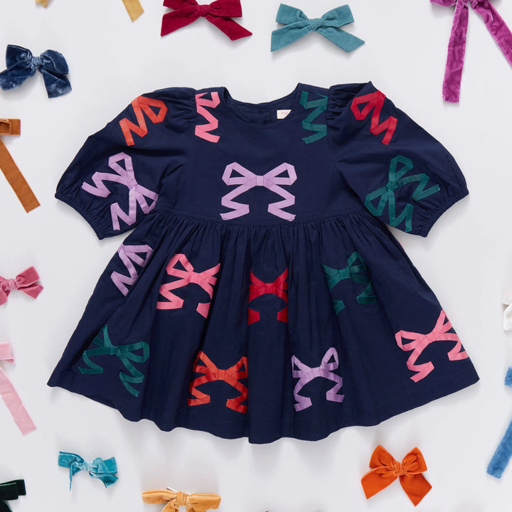 Girls Brooke Dress - Multi Bow Applique