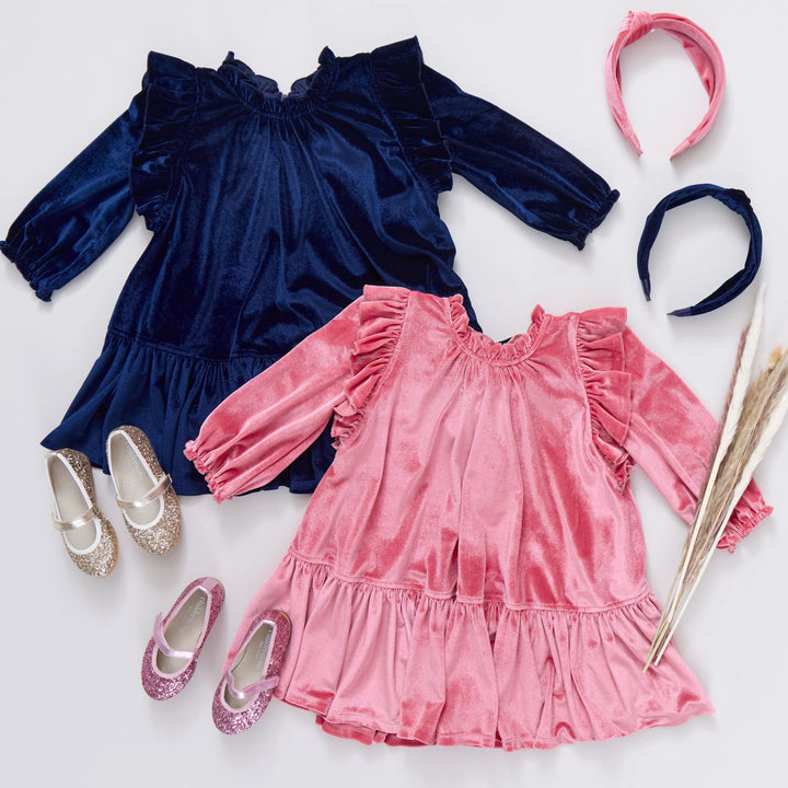 Girls Velour Harper Dress - Desert Rose