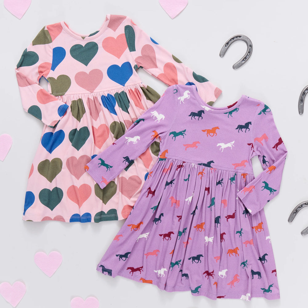 Girls Bamboo Steph Dress - Pink Oversized Hearts