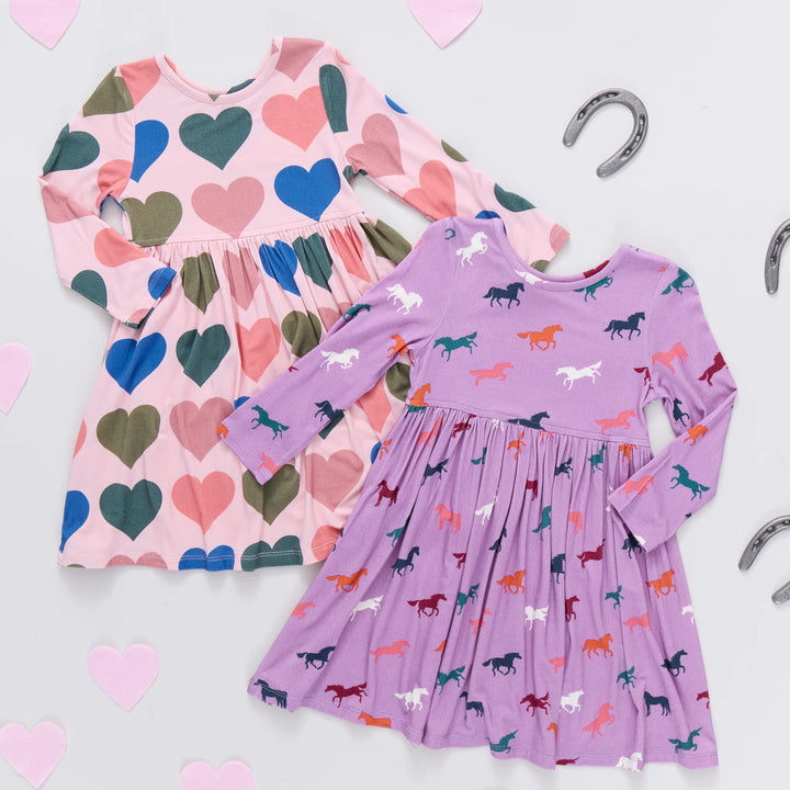 Girls Bamboo Steph Dress - Pink Oversized Hearts