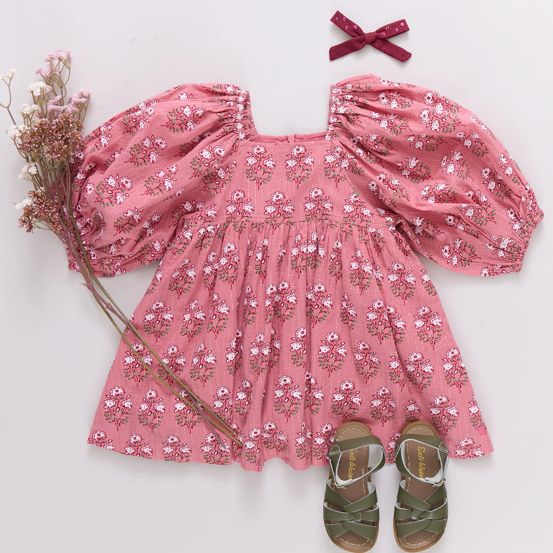 Girls Mary Barrett Dress - Pink Strawflower