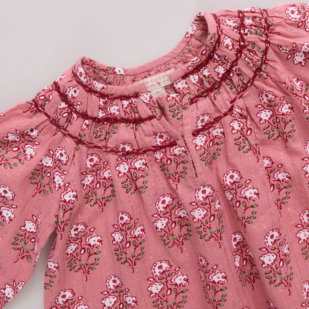 Girls Ava Top - Pink Strawflower