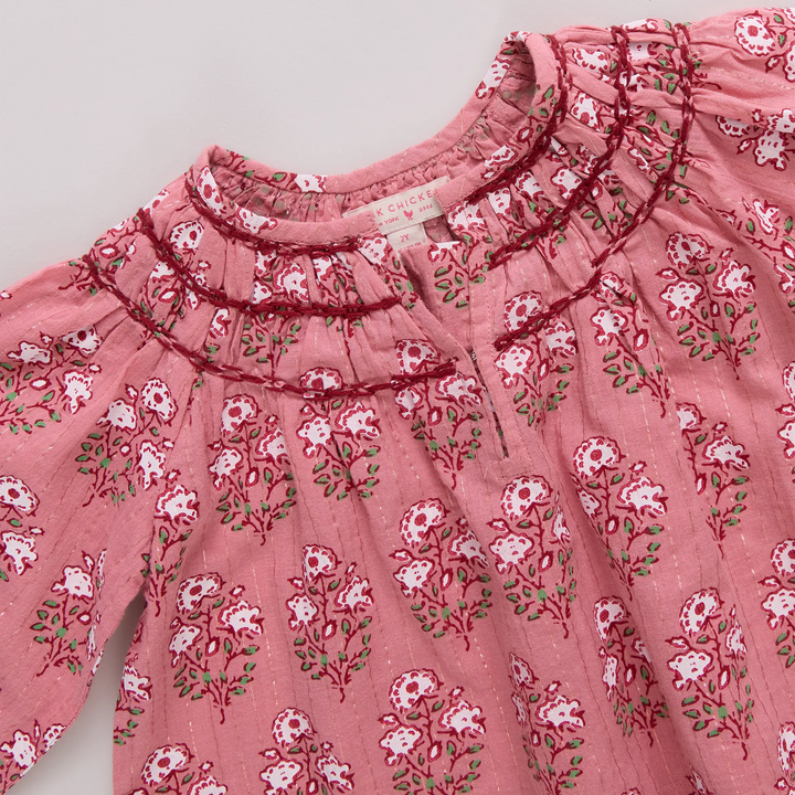 Girls Ava Top - Pink Strawflower