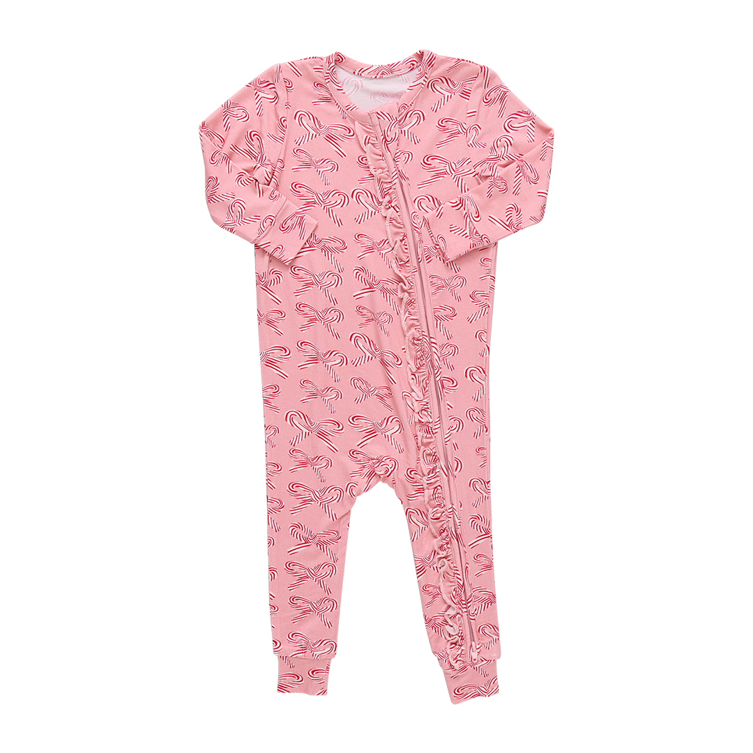 Baby Ruffle Bamboo Romper - Candy Cane Bows
