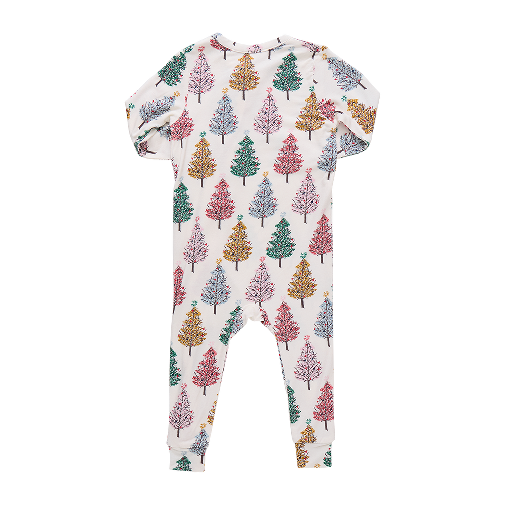 Baby Ruffle Bamboo Romper - Multi Christmas Trees