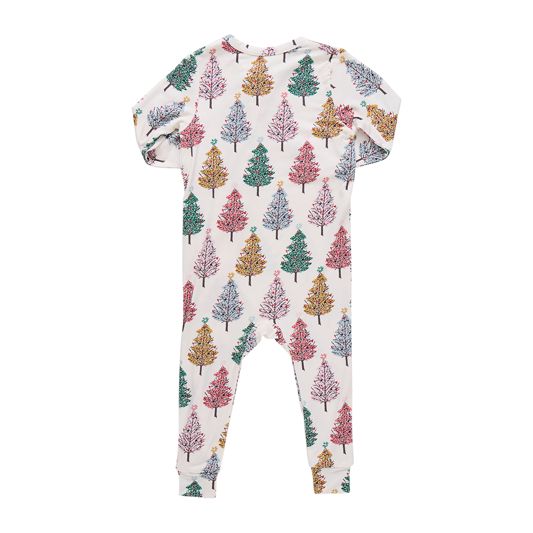 Baby Ruffle Bamboo Romper - Multi Christmas Trees