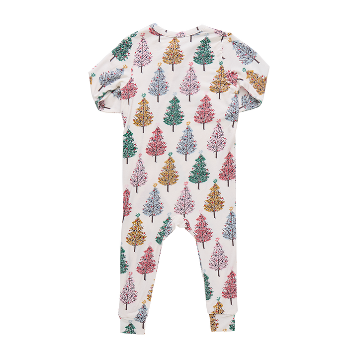 Baby Ruffle Bamboo Romper - Multi Christmas Trees