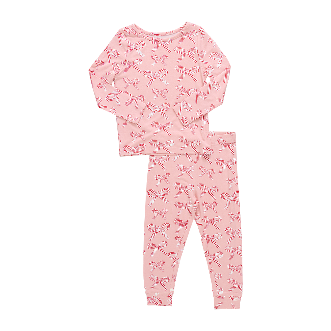 Kids Bamboo PJ Set - Candy Cane Bows