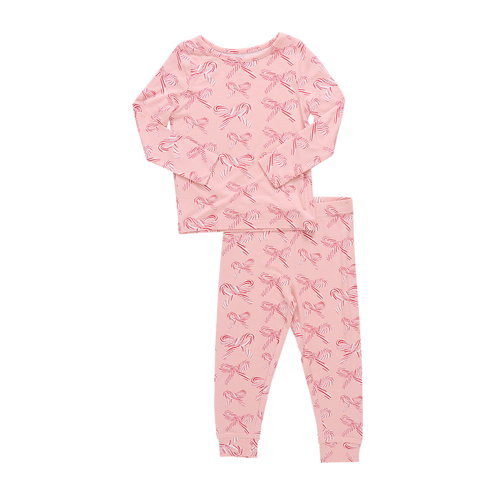 Kids Bamboo PJ Set - Candy Cane Bows