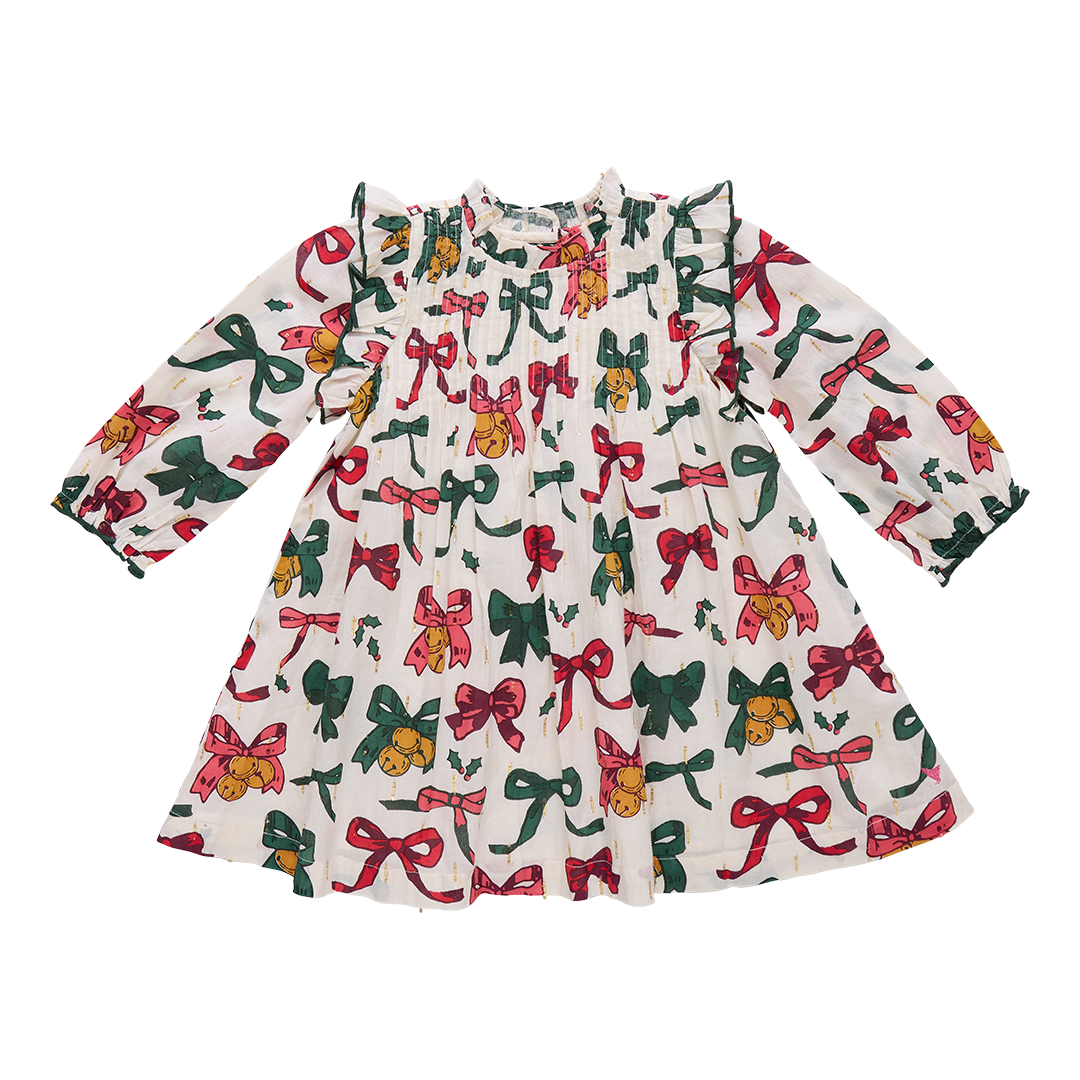 Girls Jaipur Dress - Christmas Bows and Bells