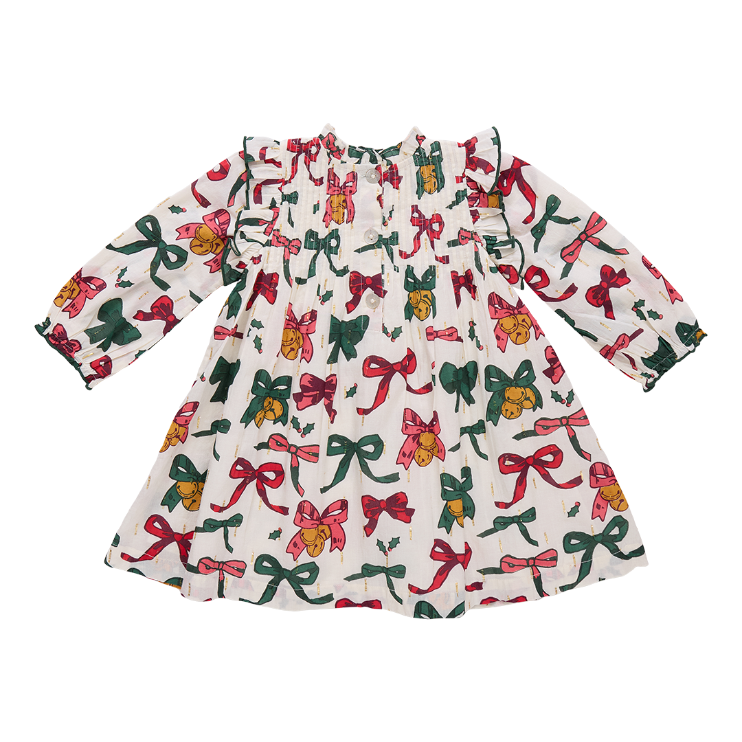 Girls Jaipur Dress - Christmas Bows and Bells