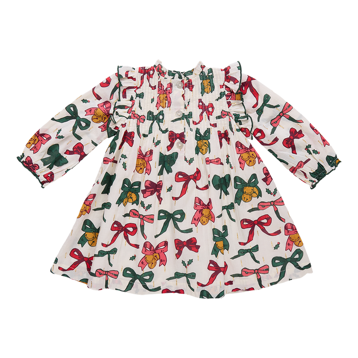 Girls Jaipur Dress - Christmas Bows and Bells