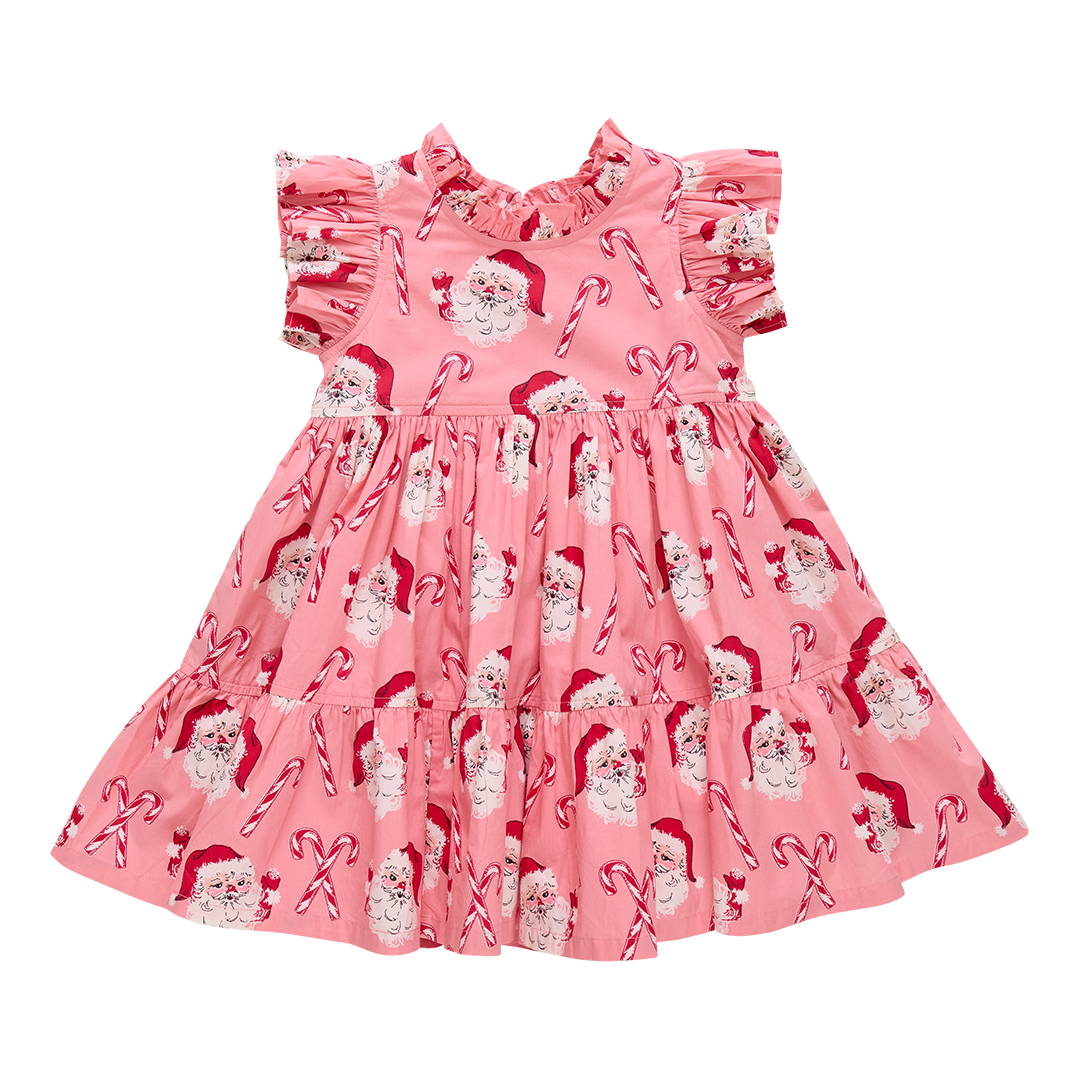 Girls Jennifer Dress - Pink Candy Cane Santa