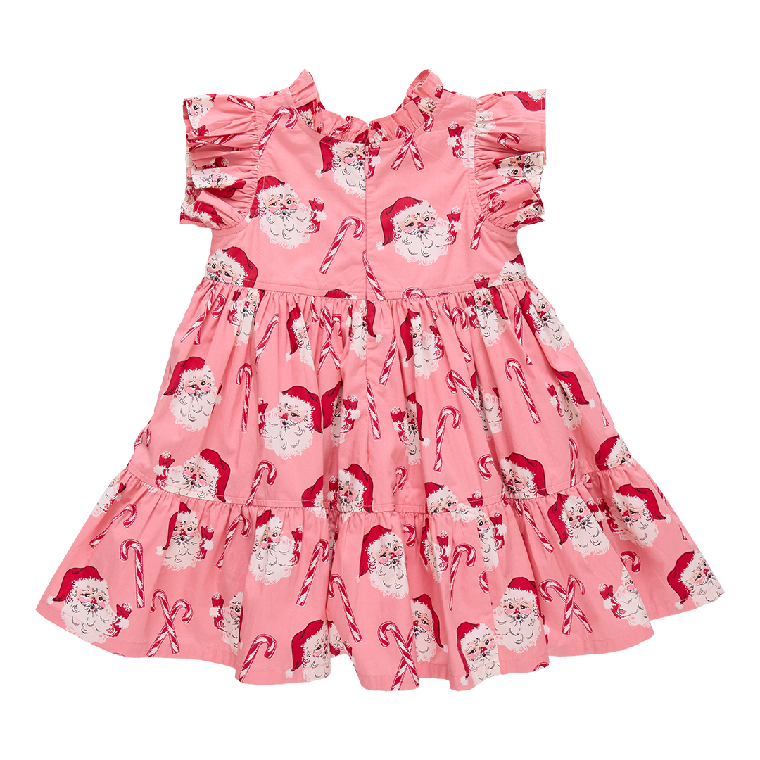 Girls Jennifer Dress - Pink Candy Cane Santa