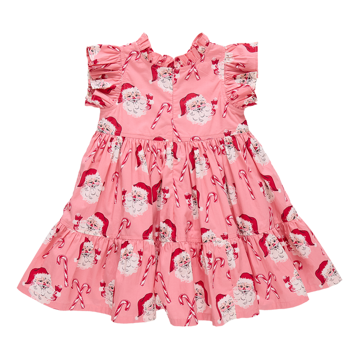 Girls Jennifer Dress - Pink Candy Cane Santa