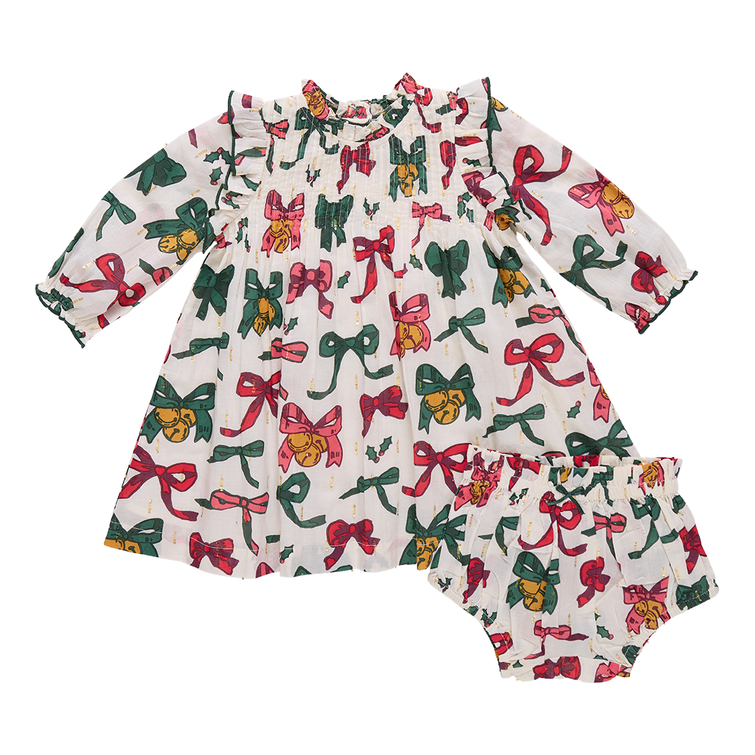 Baby Girls Jaipur Dress - Christmas Bows and Bells