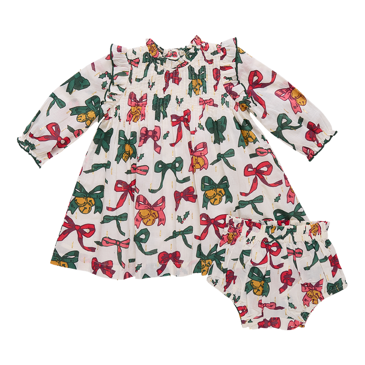 Baby Girls Jaipur Dress - Christmas Bows and Bells