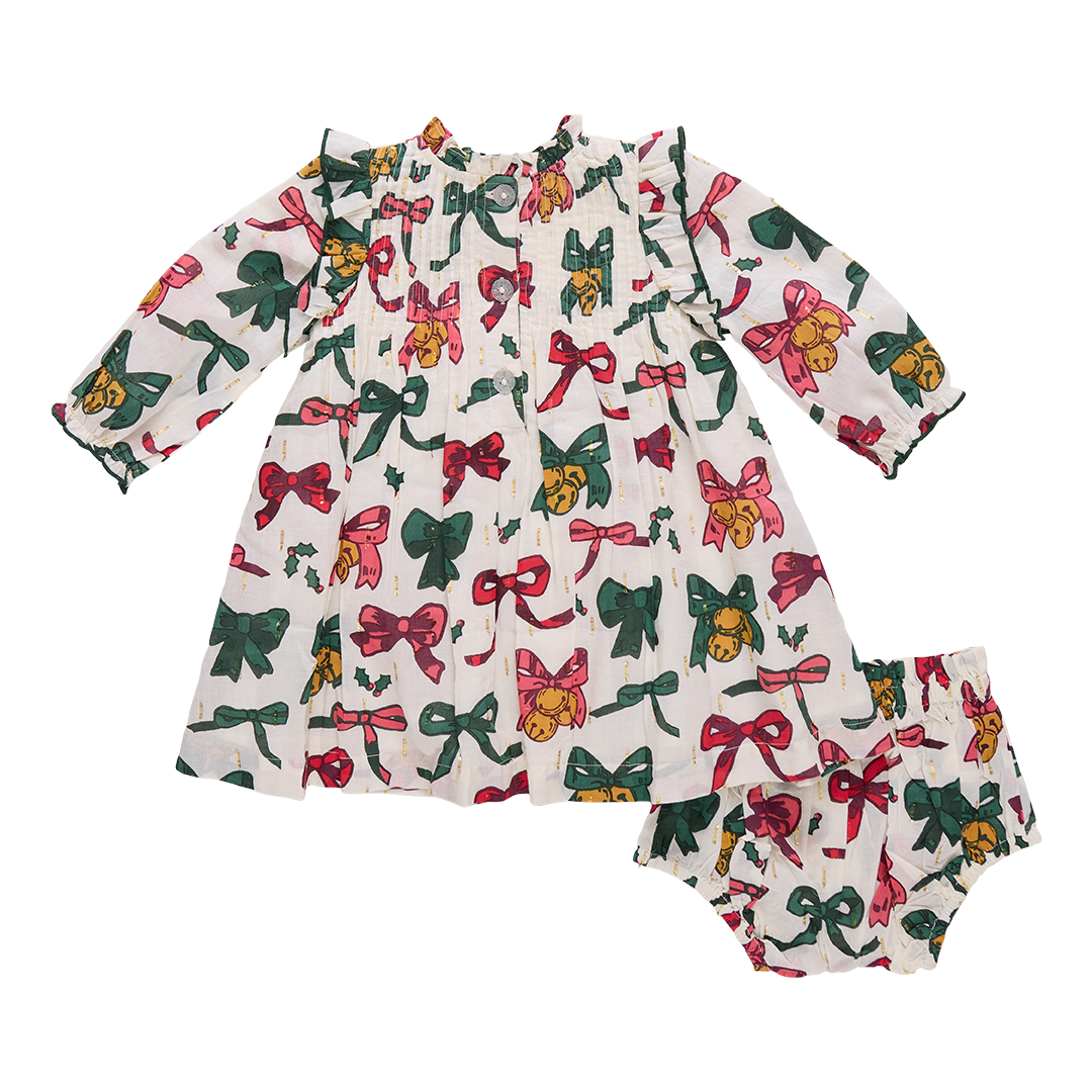 Baby Girls Jaipur Dress - Christmas Bows and Bells
