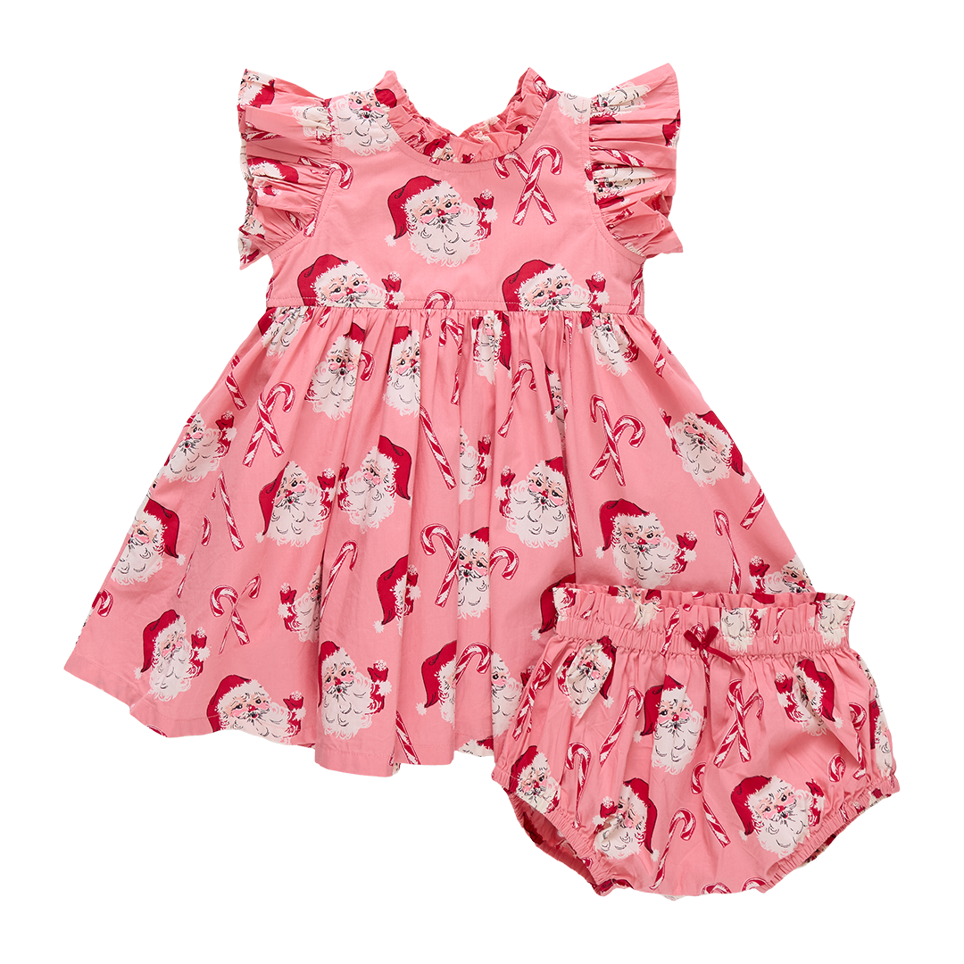Baby Girls Jennifer Dress Set - Pink Candy Cane Santa