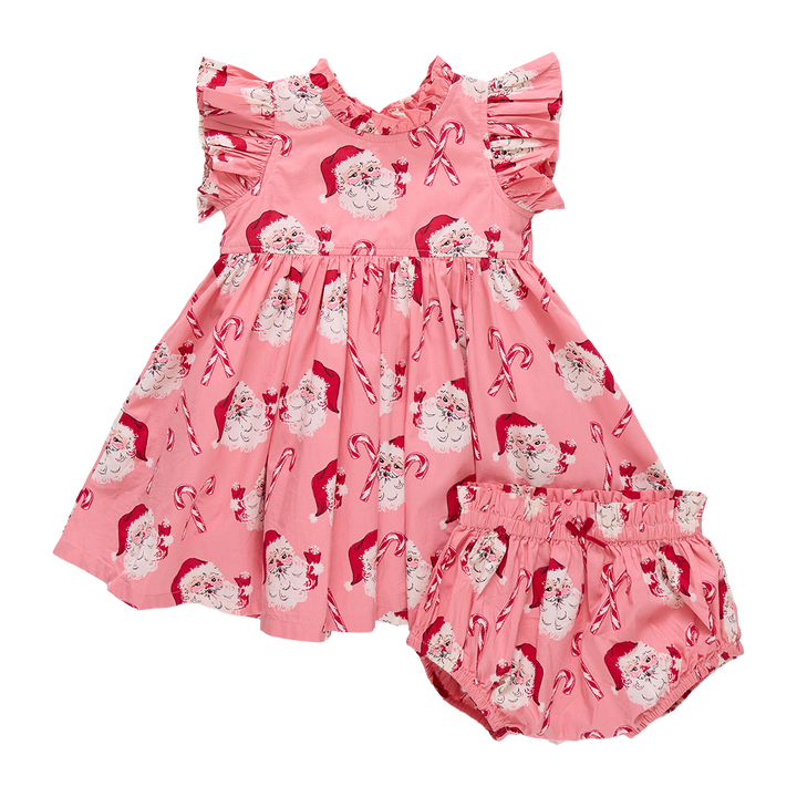 Baby Girls Jennifer Dress Set - Pink Candy Cane Santa