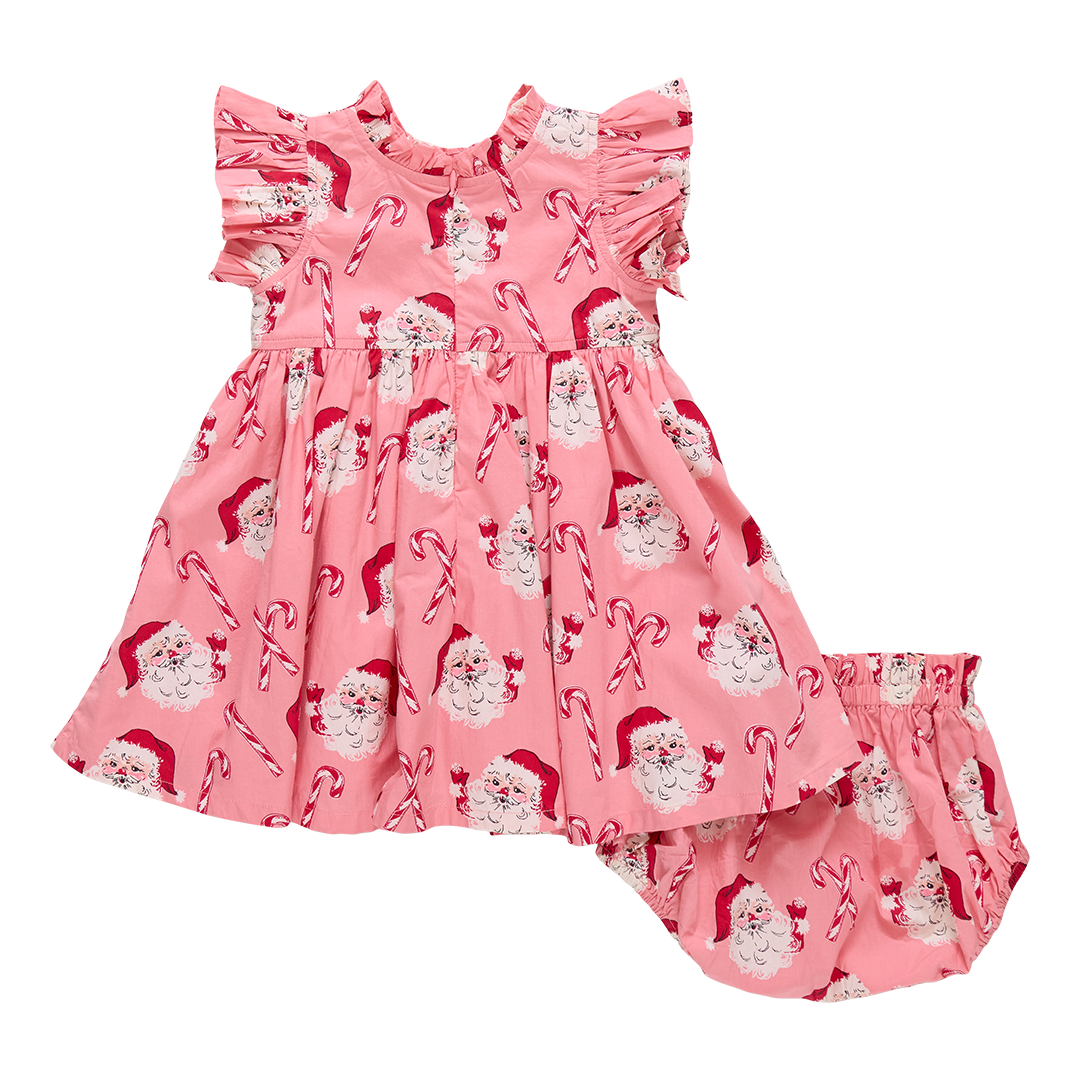 Baby Girls Jennifer Dress Set - Pink Candy Cane Santa