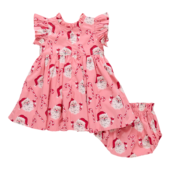 Baby Girls Jennifer Dress Set - Pink Candy Cane Santa