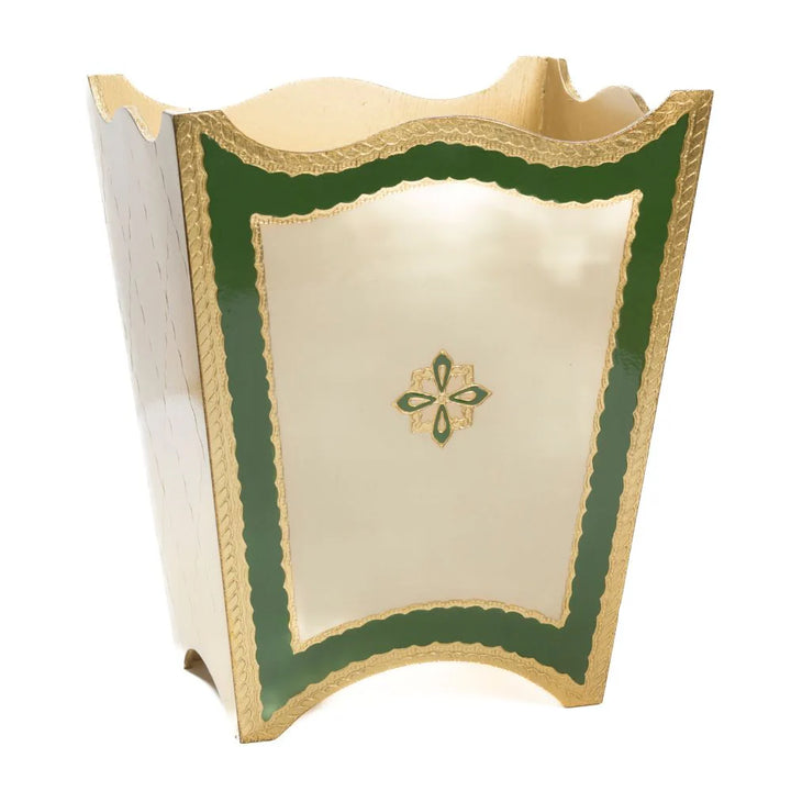 Florentino Baroque Wooden Wastebasket - Green