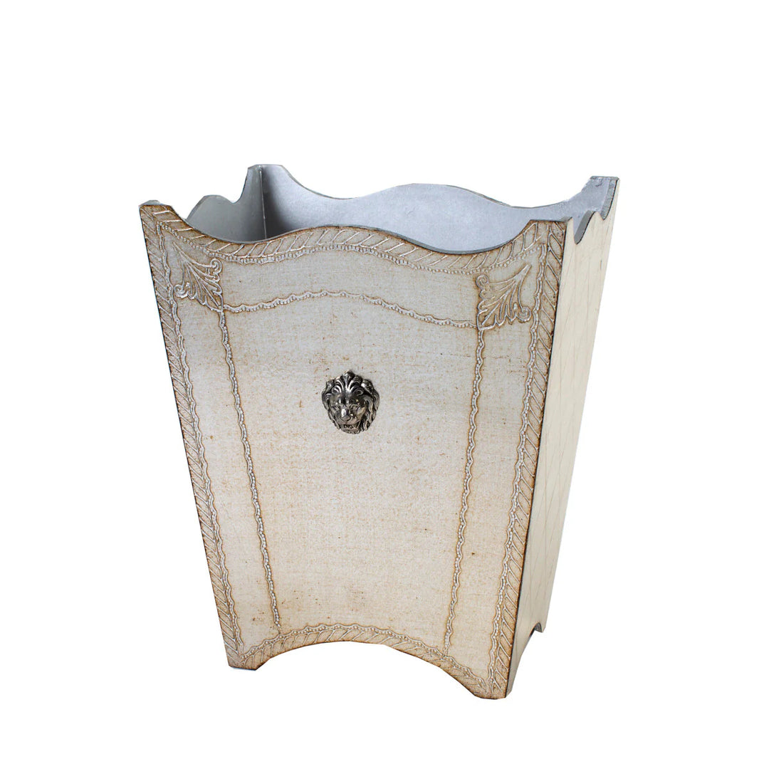 Florentino Leone Wooden Waste Basket Antique Silver