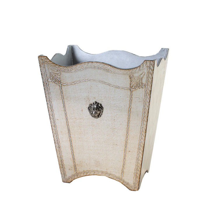 Florentino Leone Wooden Waste Basket Antique Silver