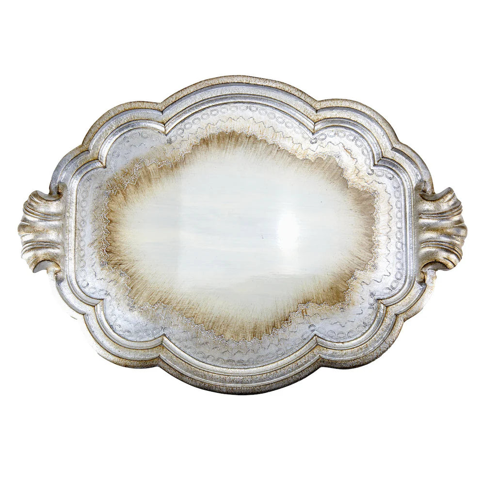 Florentino Antique Silver Wooden Tray - Extra Large