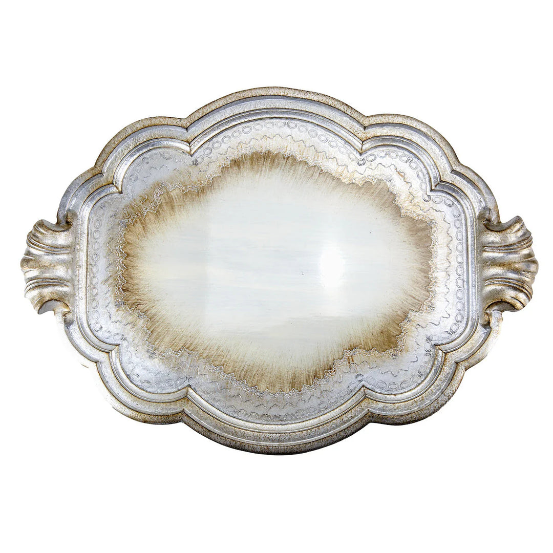 Florentino Antique Silver Wooden Tray - Extra Large