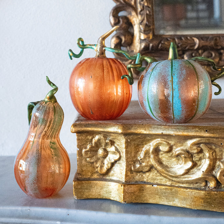 Pumpkins Figural Amber Glass Gourd