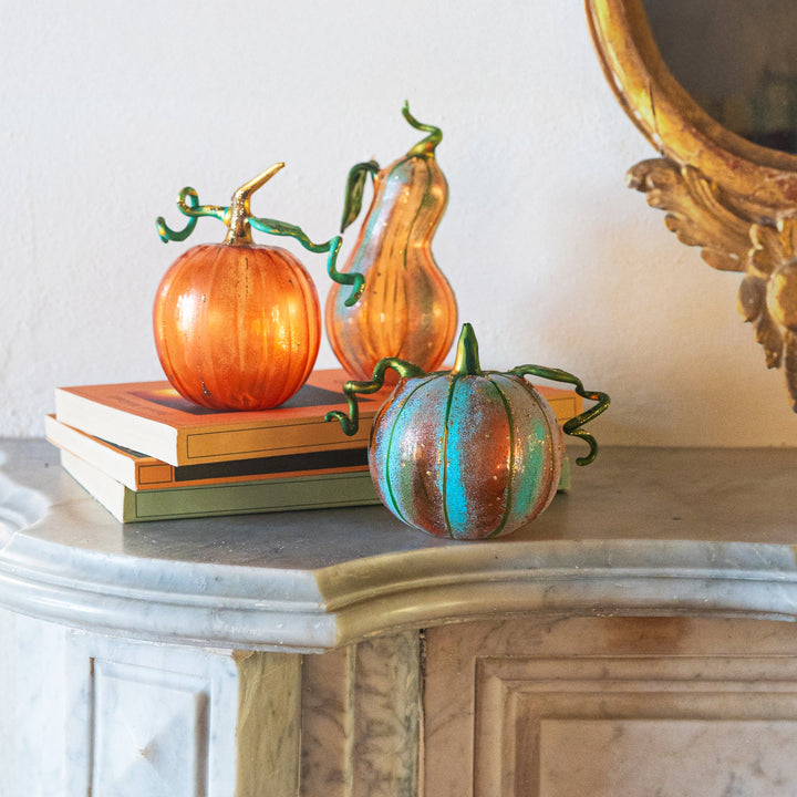 Pumpkins Figural Amber Glass Gourd