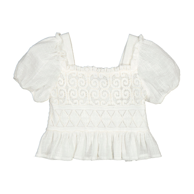 Natural Smocked Lace Blouse