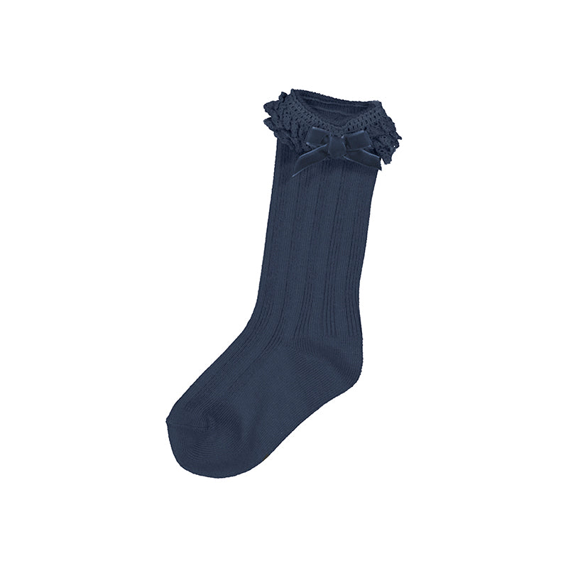 Ruffle Long Socks - Navy Blue
