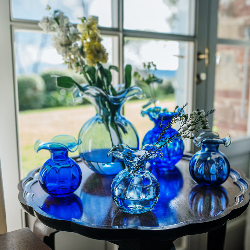 Hibiscus Glass Indigo Medium Fluted Vase