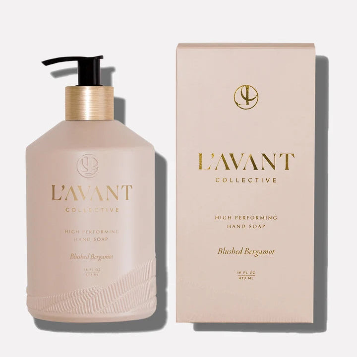 L’AVANT Blushed Bergamot High Performing Hand Soap 16 oz blush bottle with coordinating product box