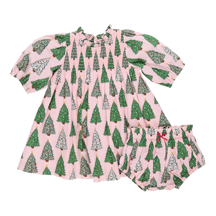 Baby Girls Stevie Puff Sleeve Dress Set - Pink Trees
