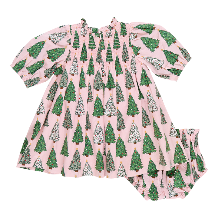 Baby Girls Stevie Puff Sleeve Dress Set - Pink Trees
