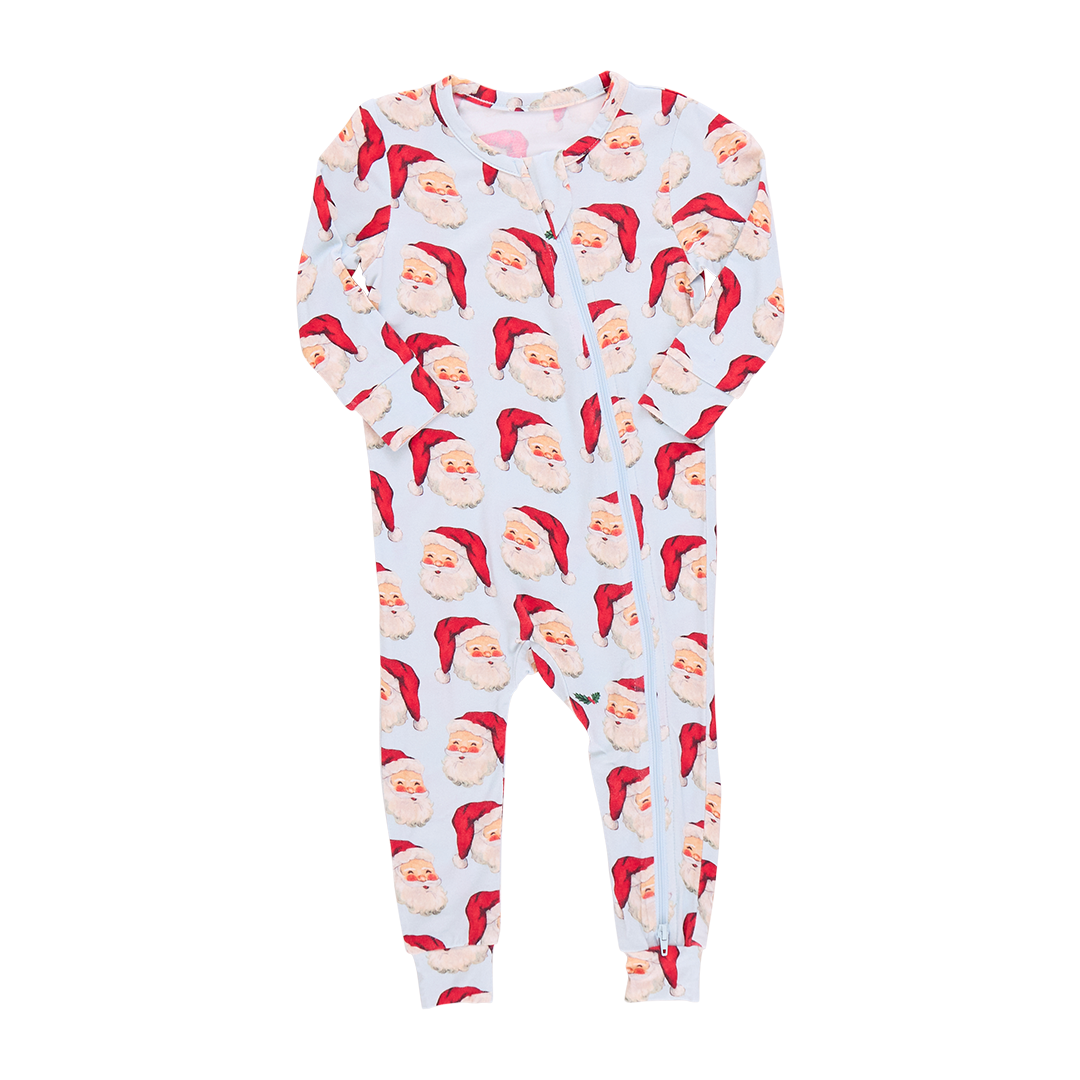 Baby Bamboo Romper - Blue Vintage Santas