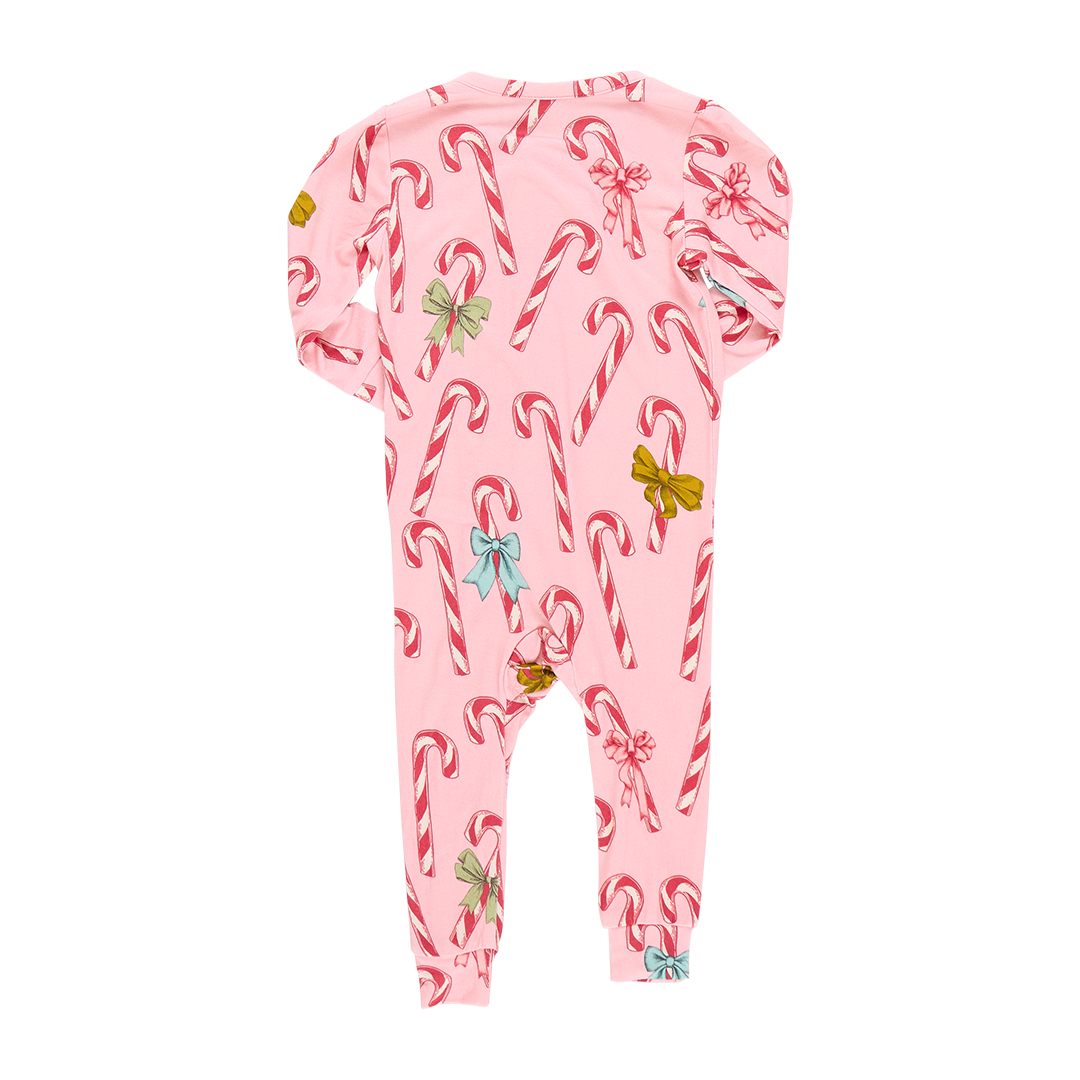 Baby Girls Bamboo Ruffle Romper - Pink Candy Cane Lane
