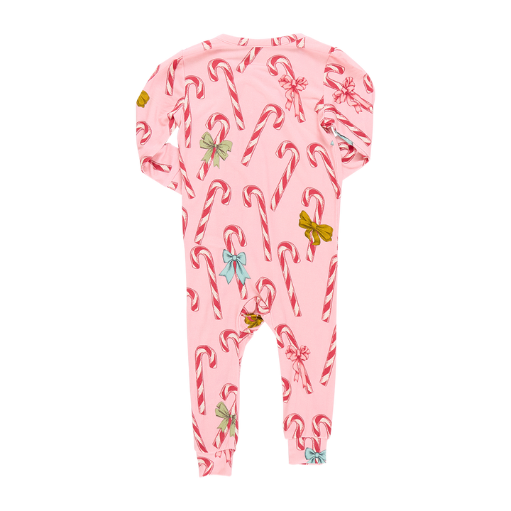 Baby Girls Bamboo Ruffle Romper - Pink Candy Cane Lane