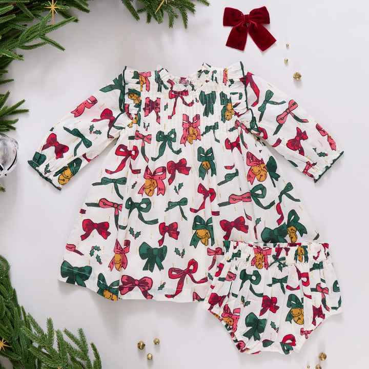 Baby Girls Jaipur Dress - Christmas Bows and Bells