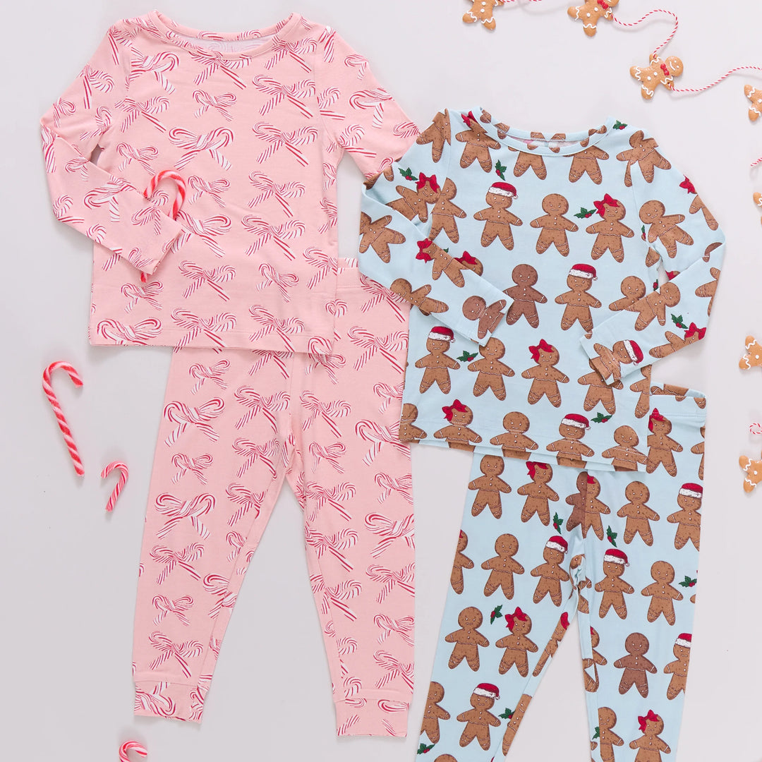 Kids Bamboo PJ Set - Candy Cane Bows
