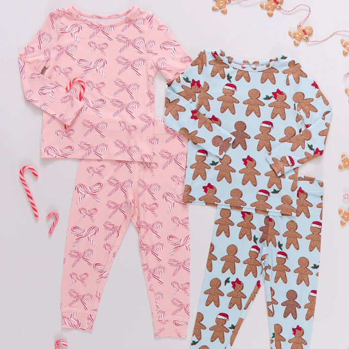 Kids Bamboo PJ Set - Candy Cane Bows