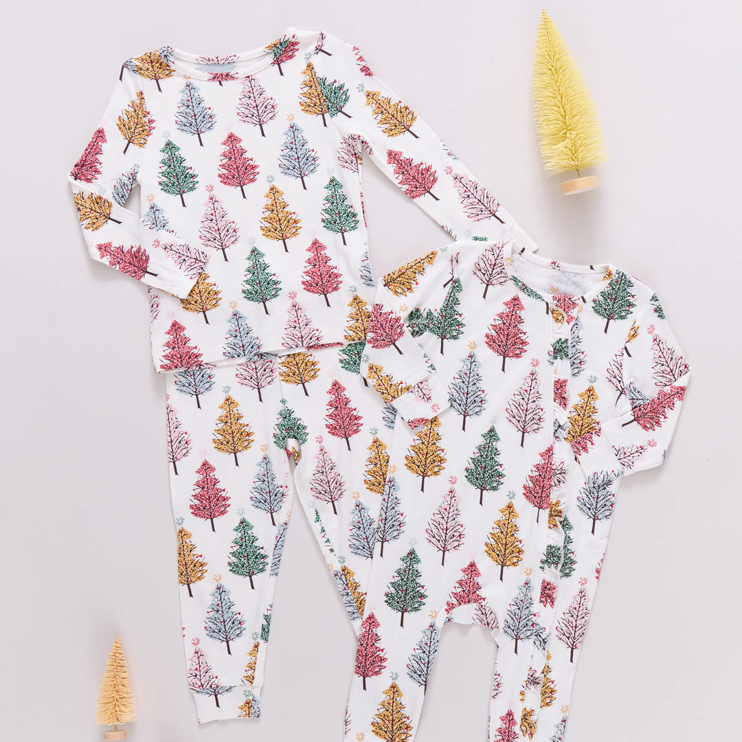 Baby Ruffle Bamboo Romper - Multi Christmas Trees