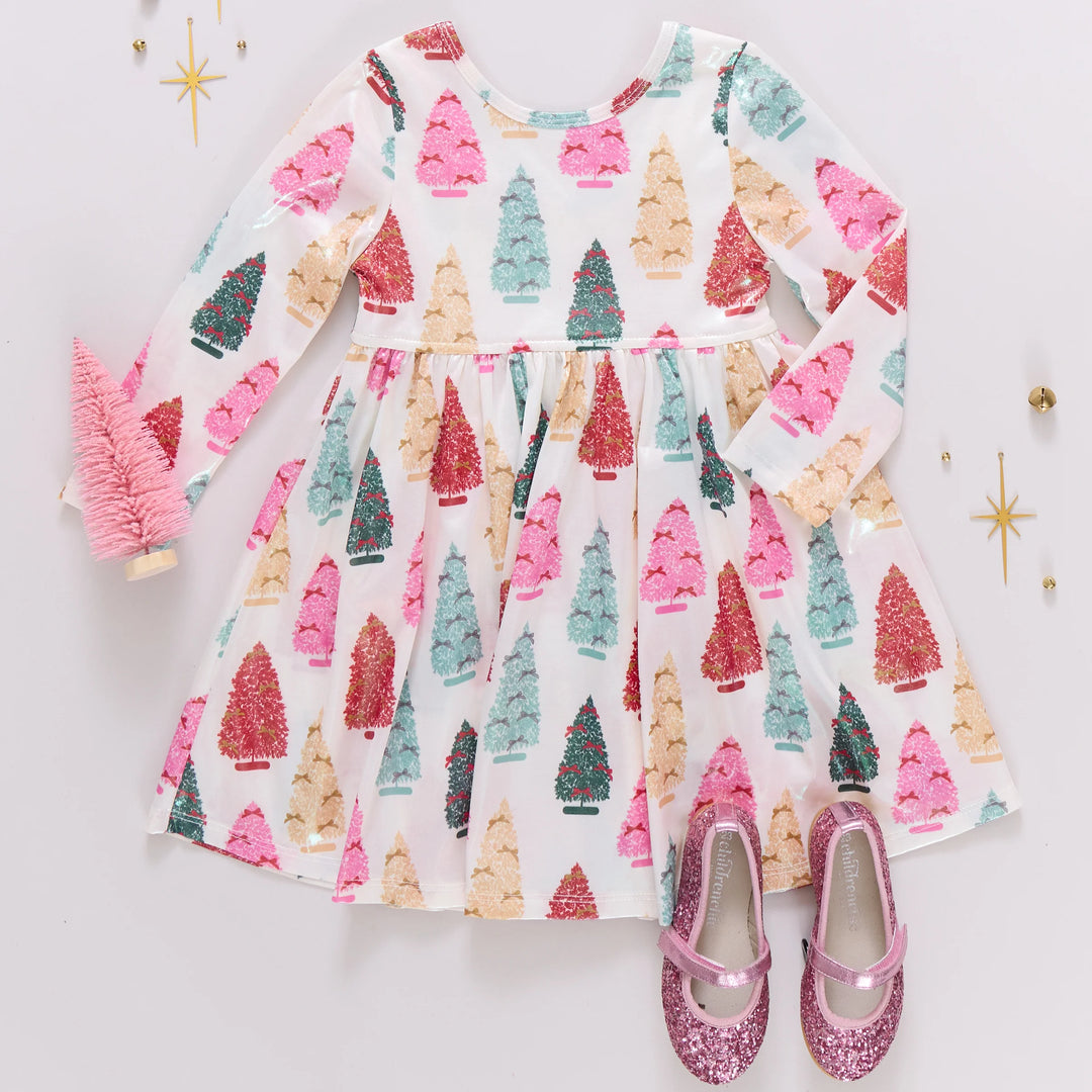 Girls Lame Steph Dress - Bottle Brush Trees