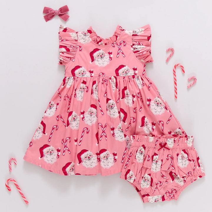 Baby Girls Jennifer Dress Set - Pink Candy Cane Santa